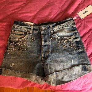 Unworn studded high waisted denim shorts